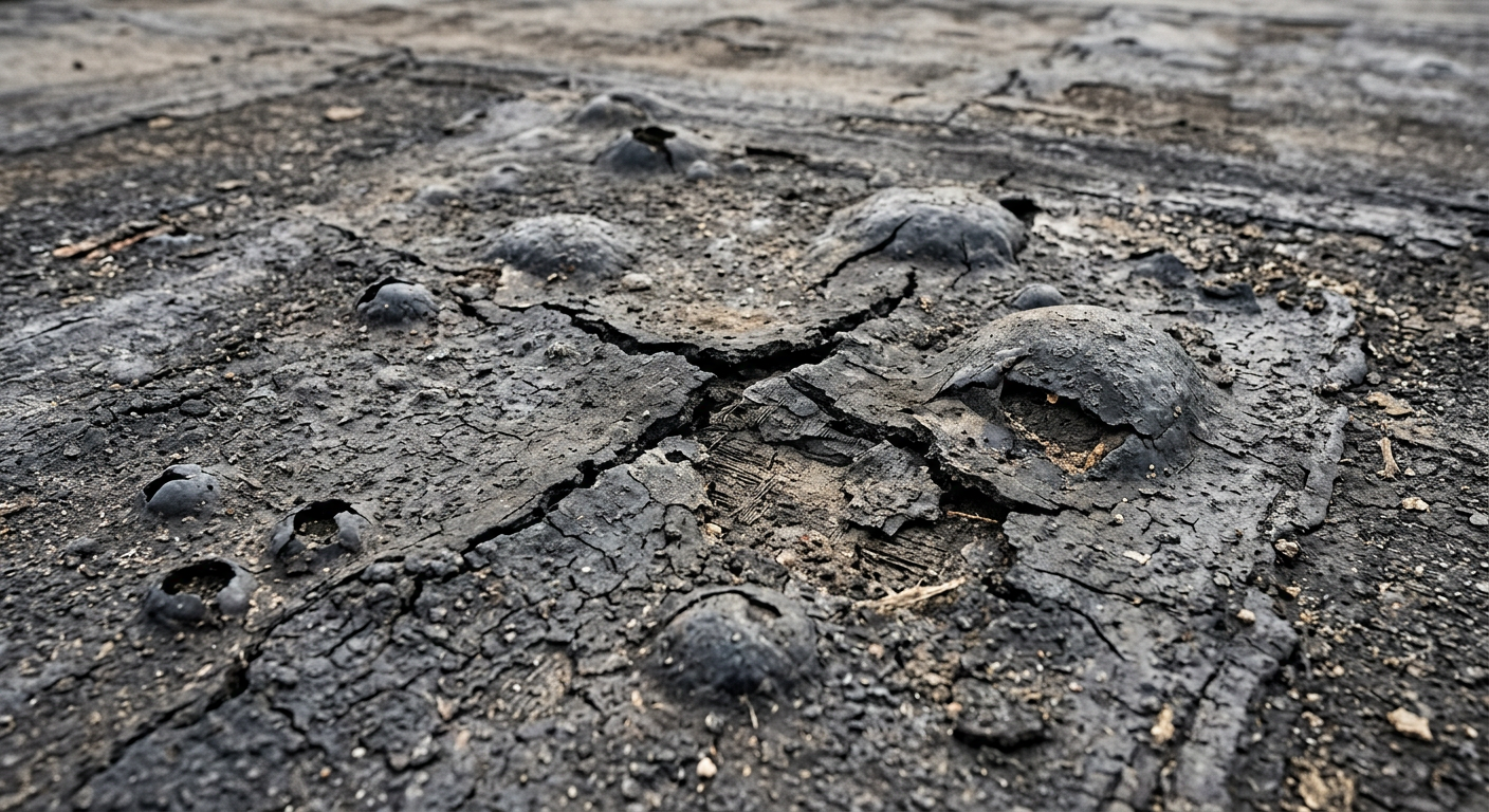 Beschadigde en verouderde bitumen dakbedekking met blazen